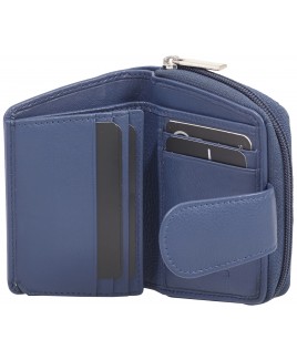 Goat Nappa RFID Proof RFID - Zip Round Purse Wallet with Credit Card Swing Section & Tab-Bargain Price!